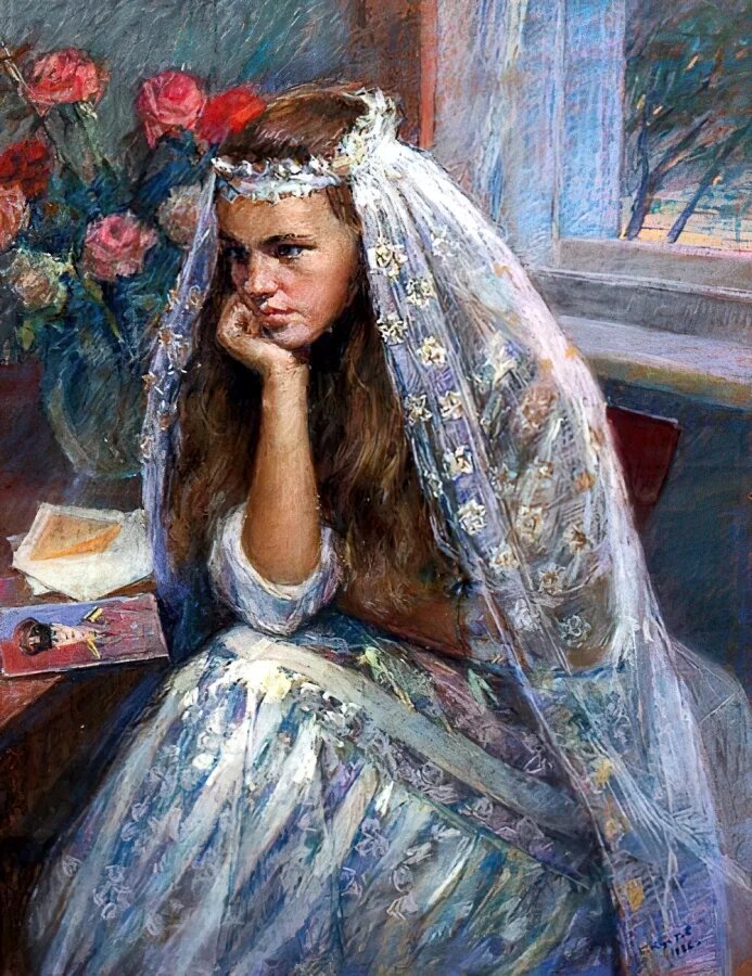 художник Борис Петрович Кустов (картина называется "Запоздалое письмо")