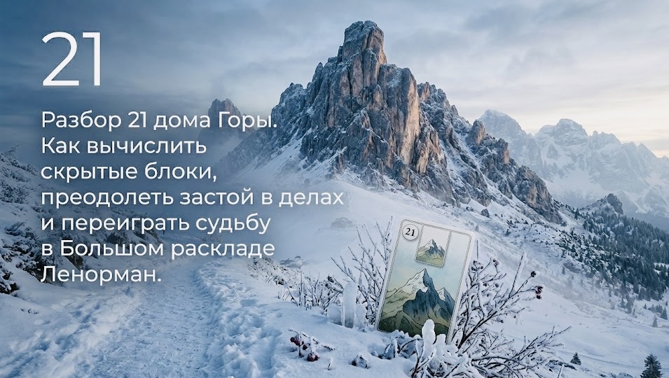 Разбор 21 дома Горы. Как вычислить скрытые блоки, преодолеть застой в делах и переиграть судьбу в Большом раскладе Ленорман.