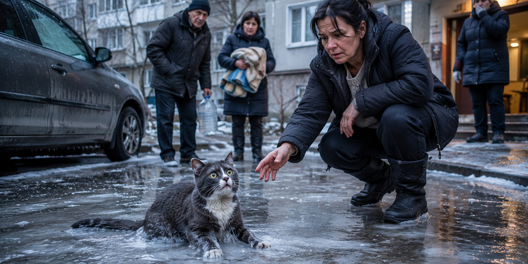 Кот кричал посреди ледяного двора. Через час его уже везли в клинику