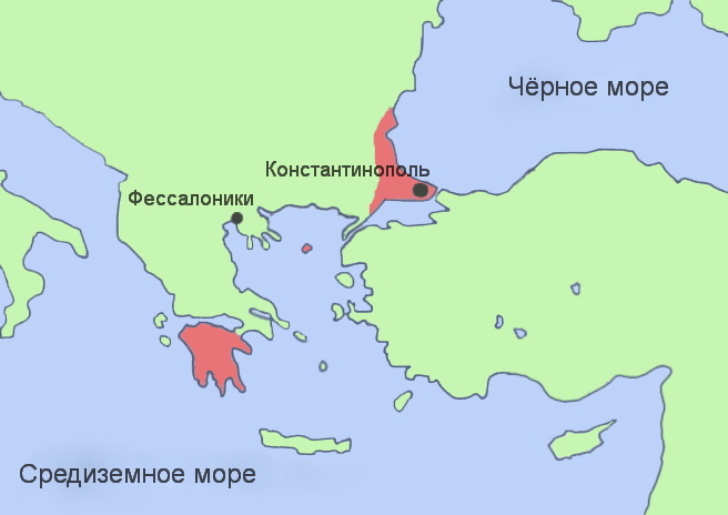 Владения Византии к 1453 г.