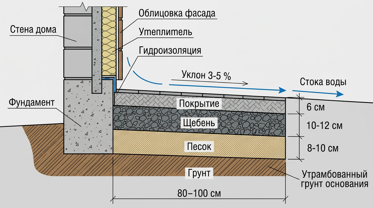 Схема отмостки в разрезе