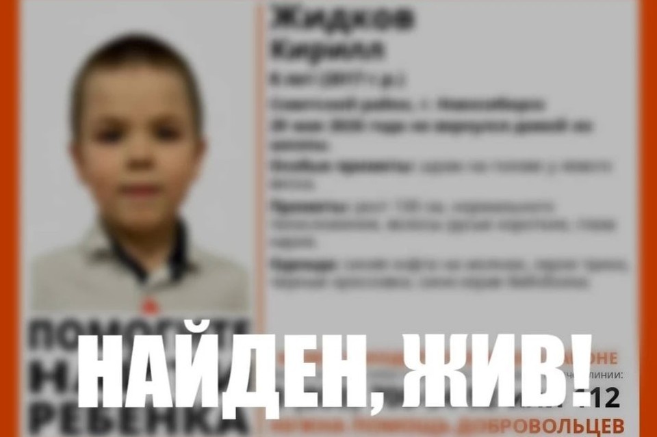    Мальчик нашелся. Фото: Поисковой отряд "Лиза Алерт" по Новосибирской области.