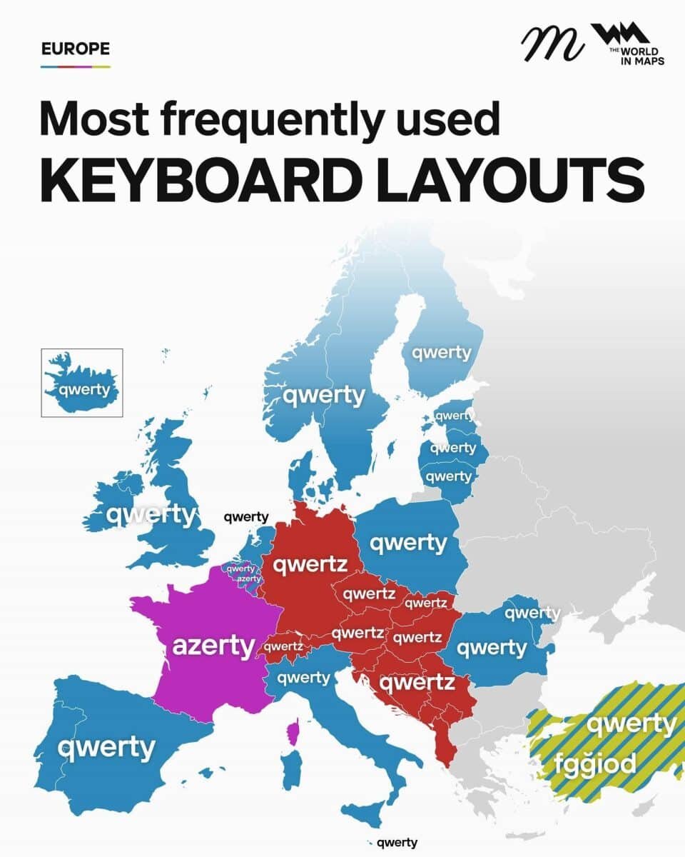    Инфографика: раскладка клавиатуры в европейских странах / © World in maps