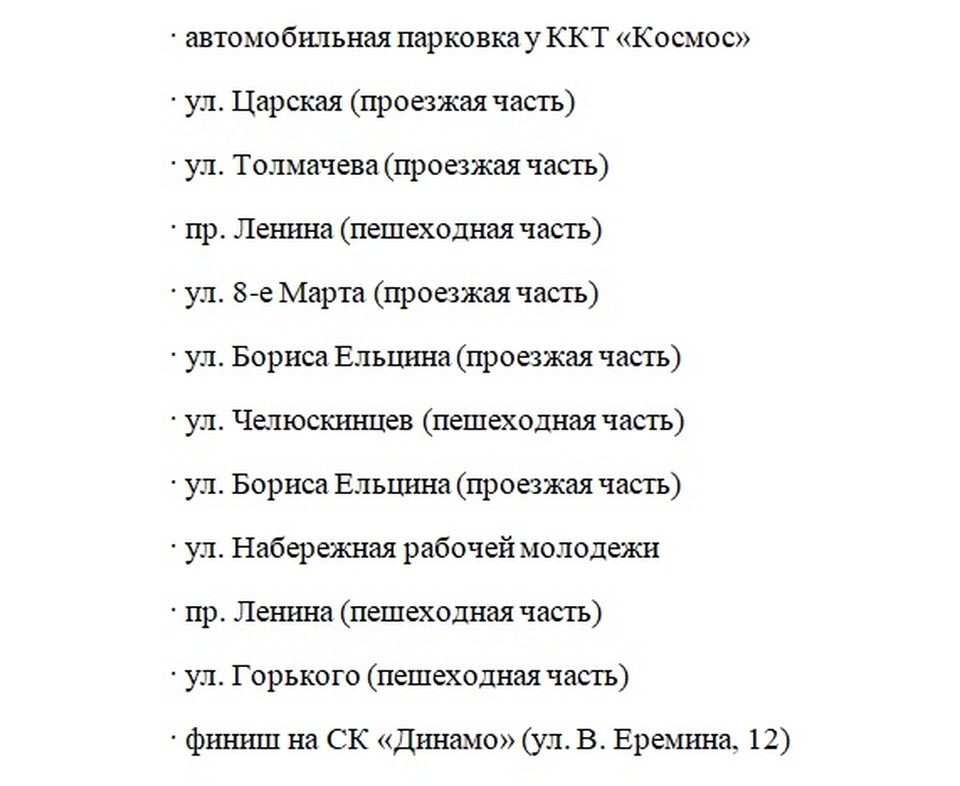    Список перекрытых улиц