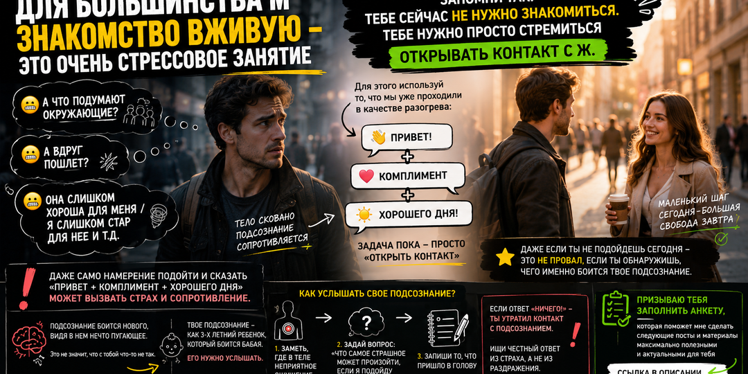 Для большинства М знакомство вживую - это очень стрессовое занятие.
