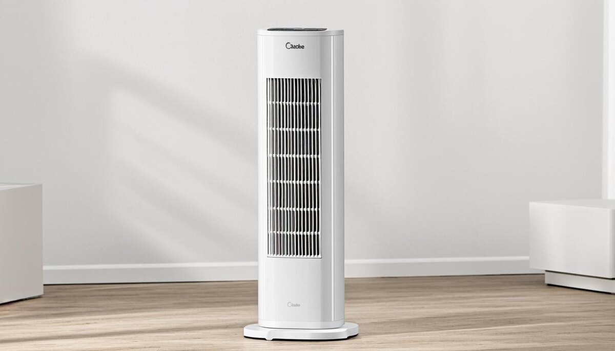 Midea FS4550 — тангенциальный напольный вентилятор в компактном белом корпусе