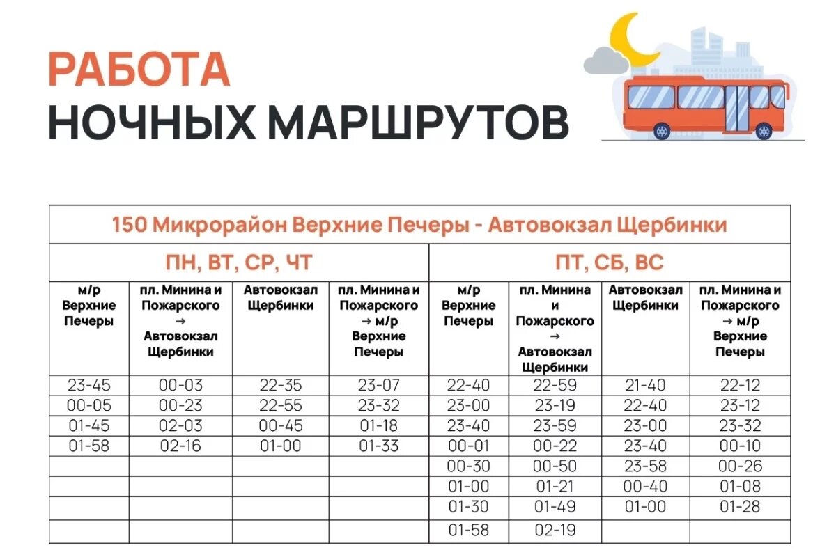    Опубликовано расписание ночных автобусов в Нижнем Новгороде