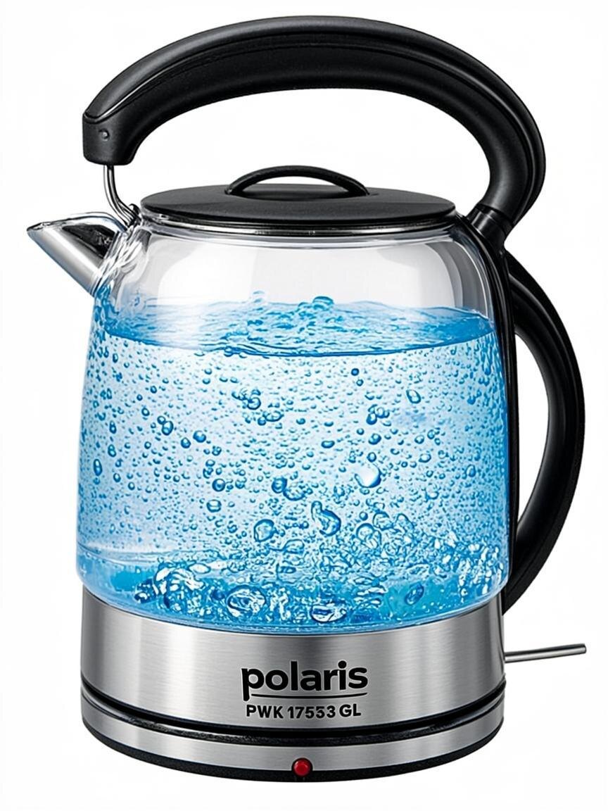 Polaris PWK 1753CGL Brilliant Collection — стеклянный чайник с LED-подсветкой и клапаном Waterway PRO