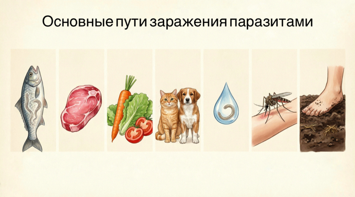 Основные пути заражения паразитами