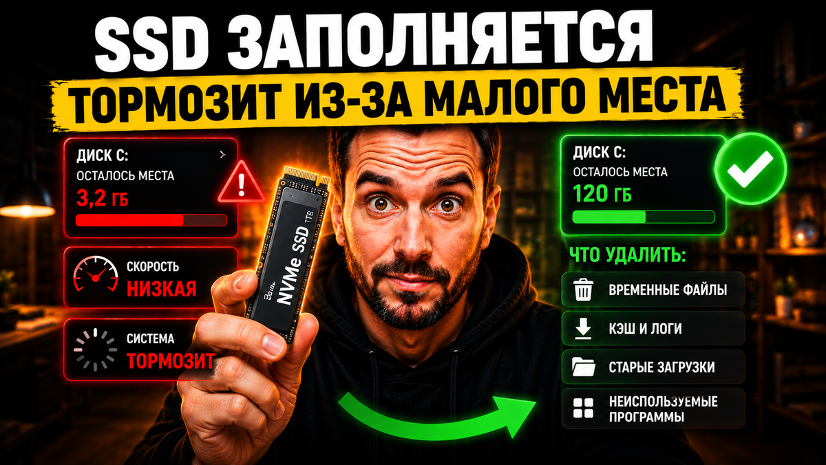 SSD забит под завязку: что можно удалить без риска и почему падает скорость