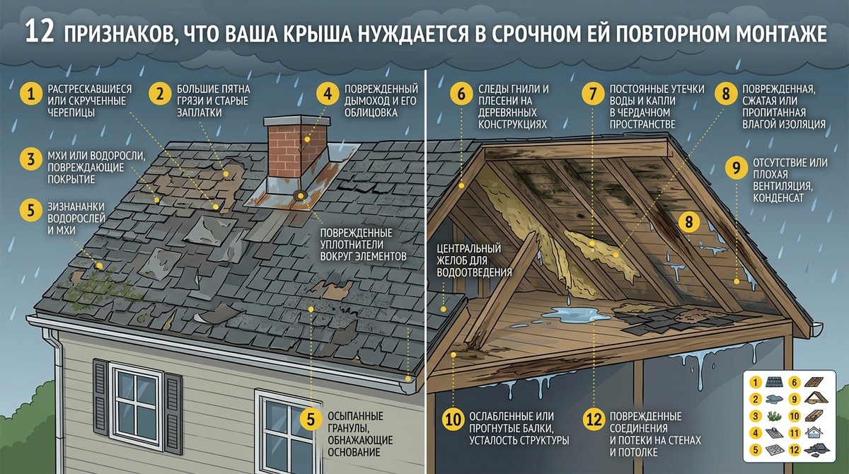 12 признаков, что крыша нуждается в ремонте
