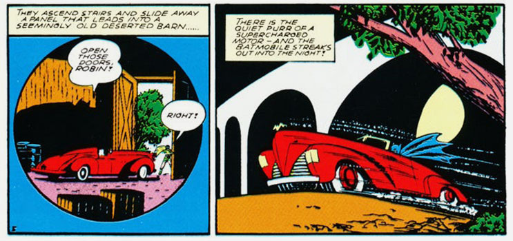 Первый Бэтмобиль в выпуске Detective Comics № 48. Источник: https://auto.ru/mag/article/batmobilesevolution.