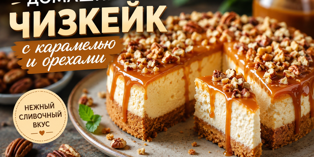Чизкейк с карамелью и орехами, простой рецепт