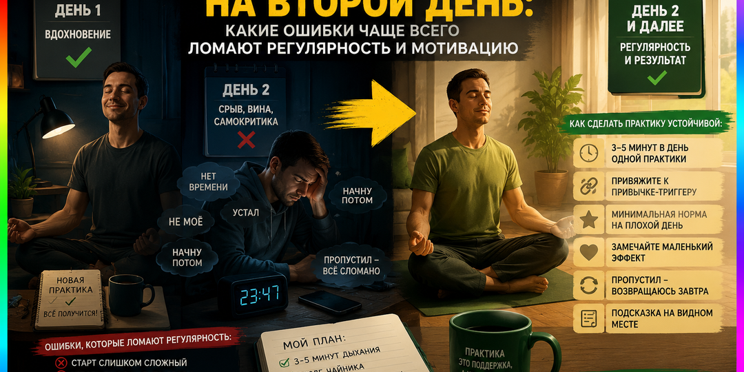 "Практика срывается на второй день: какие ошибки чаще всего ломают регулярность и мотивацию"