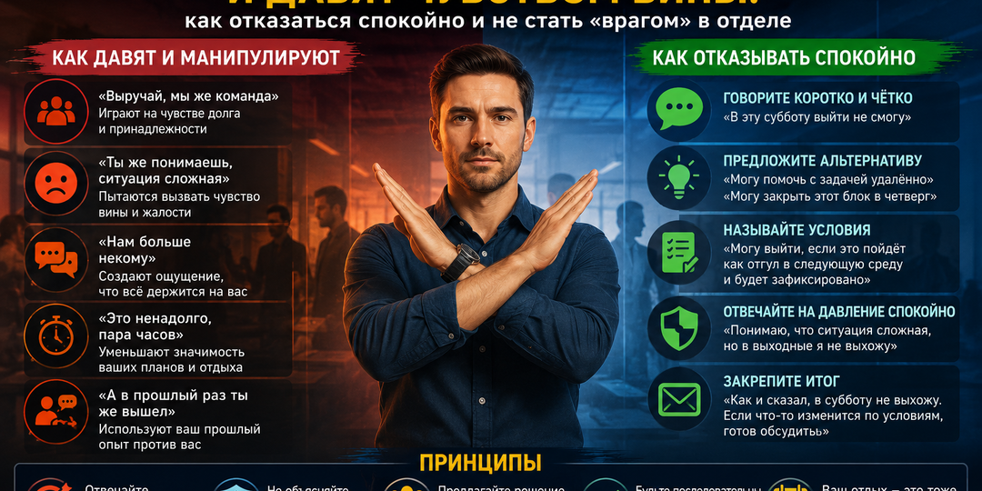 "Просят выйти в выходной и давят чувством вины: как отказаться спокойно и не стать «врагом» в отделе"