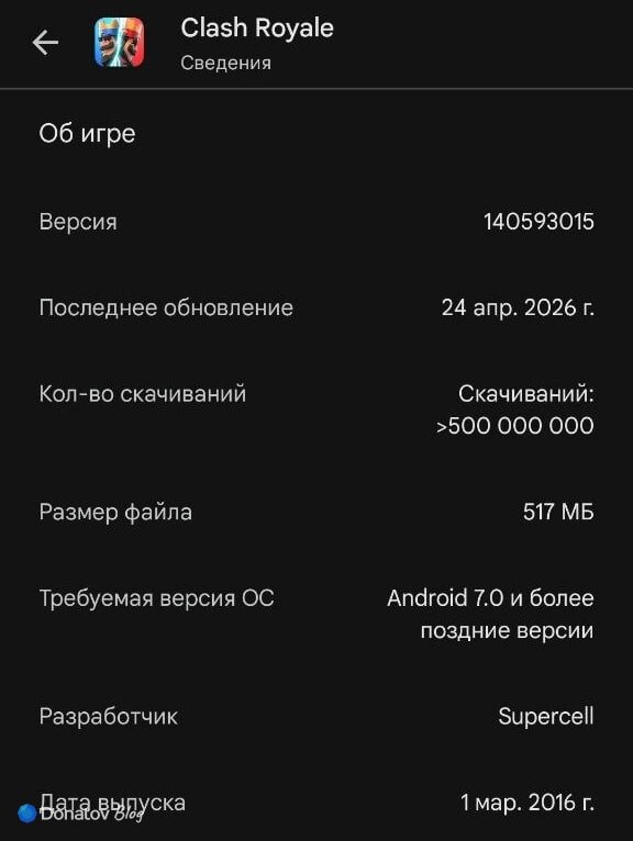    Системные требования игры Clash Royale из Google Play