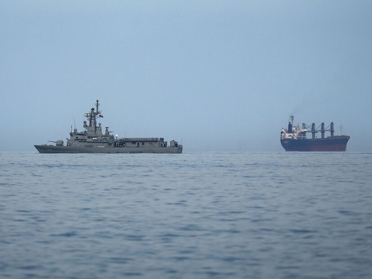    Судно ВМС ОАЭ рядом с грузовыми судами и нефтяными танкерами в Ормузском проливе | © AP Photo / Altaf Qadri