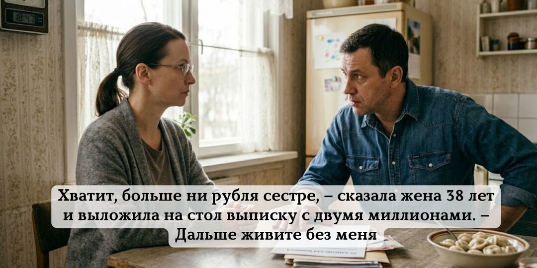 Хватит, больше ни рубля сестре, – сказала жена 38 лет и выложила на стол выписку с двумя миллионами. – Дальше живите без меня