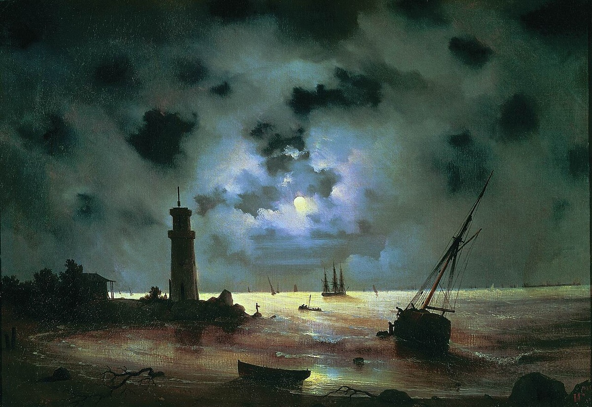 «Берег моря ночью. У маяка». И.Айвазовский. 1837г