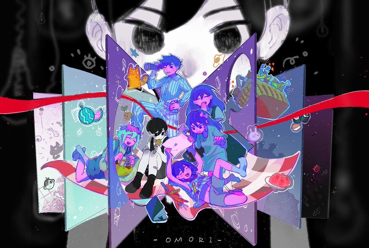 Персонажи игры OMORI в локации Headspace. Автор: putao_tao_zi. Источник: Социальная сеть X (Twitter)