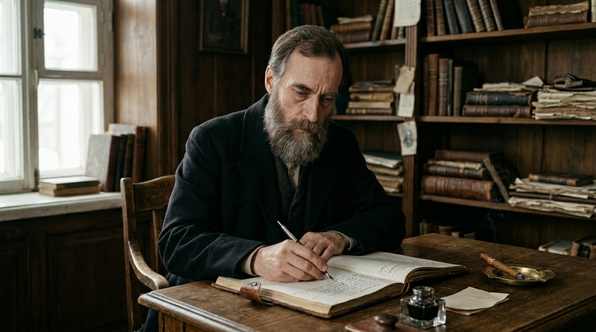 Тлеющая сигара в латунной пепельнице и приходная книга на столе — эта сигара в день была единственной роскошью, что он себе позволял