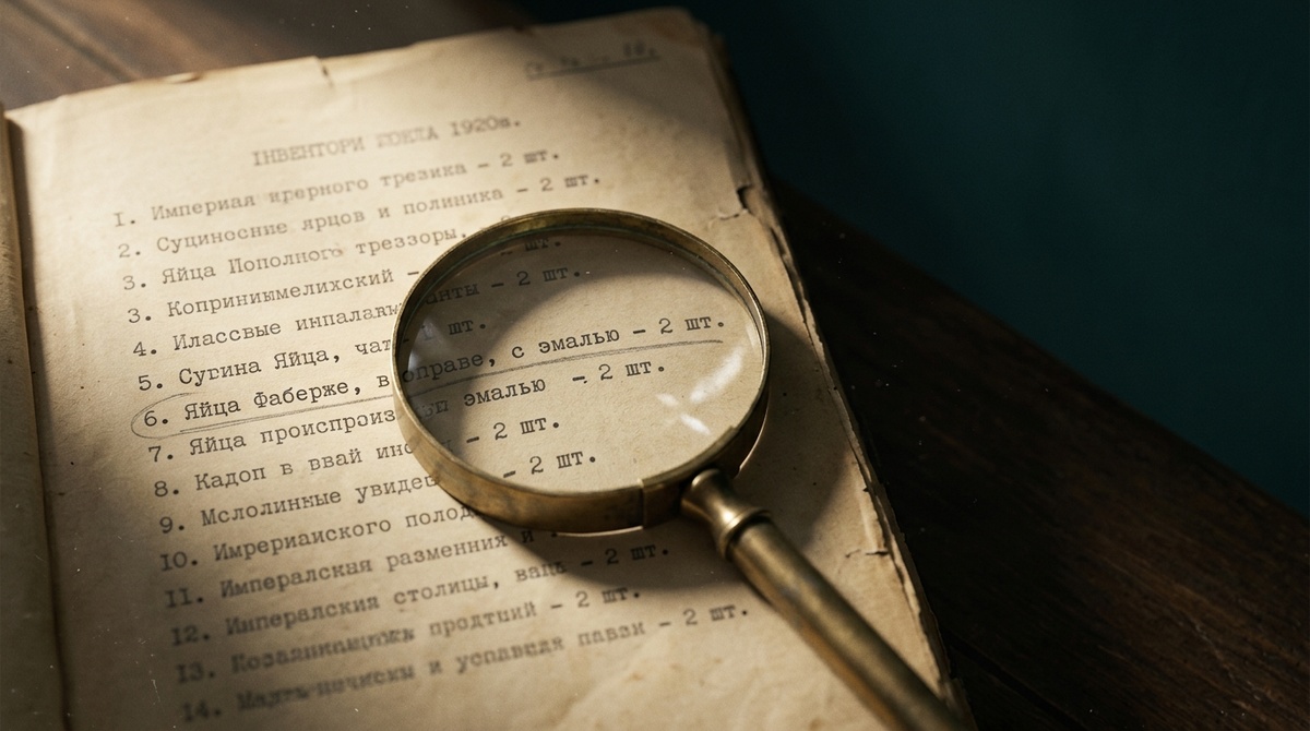 Машинописная опись начала 1920-х годов с перечнем императорских ценностей — единственный бумажный след шести пропавших яиц Фаберже.