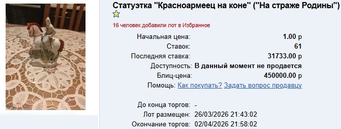 Статуэтка Красноармеец на коне (На страже Родины) - «Фото из открытых источников».