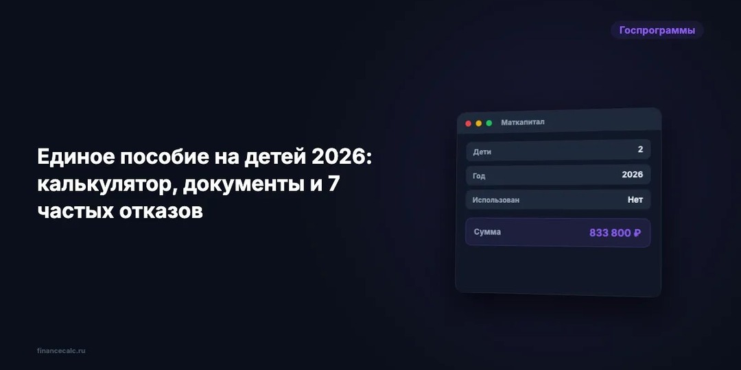 Единое пособие 2026: до 18 371 ₽ на ребёнка и 7 причин отказа