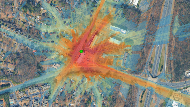 Одно из многочисленных применений технологии Aerial and Satellite Insights — помощь специалистам в области телекоммуникаций в оптимизации планирования беспроводных сетей путем выявления рельефа местности, зданий и других потенциальных источников помех для сигнала. (Изображение предоставлено Google).