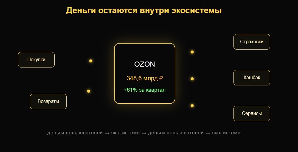 Вся экосистема выстроена так, чтобы деньги как можно дольше оставались внутри. 