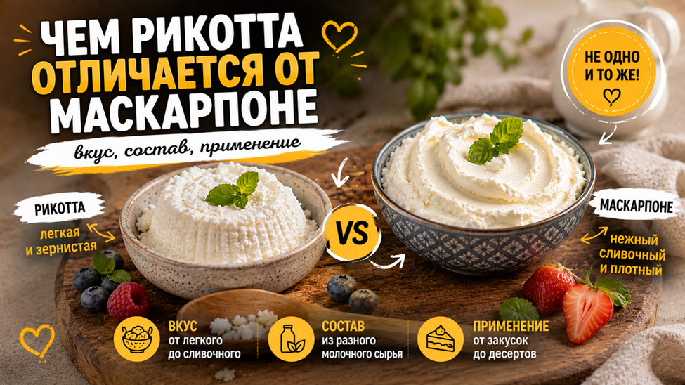 Чем отличается рикотта от маскарпоне