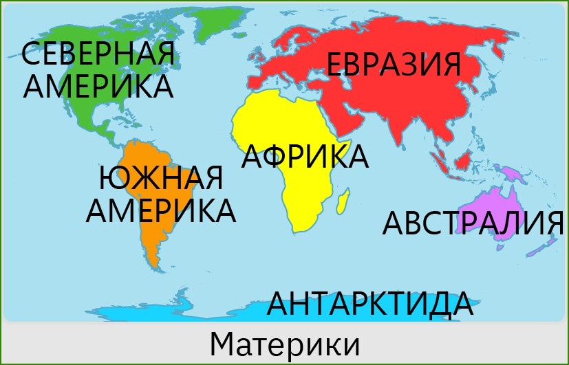 Деление Мировой суши по материкам. (Источник: Яндекс.Картинки)
