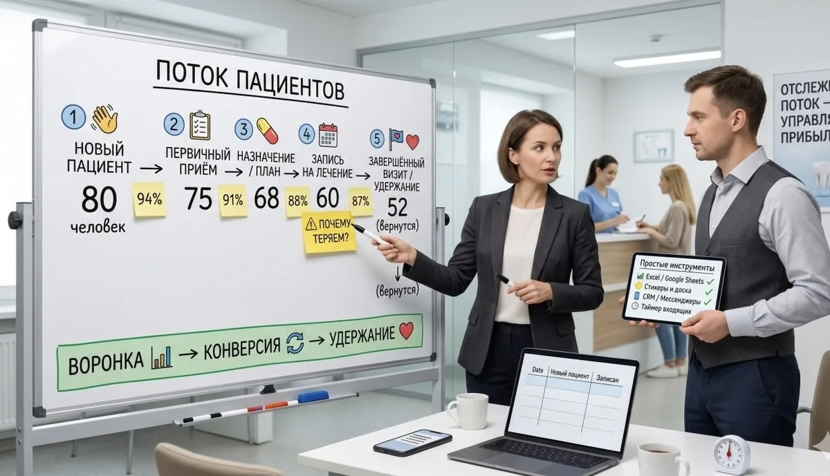Отслеживание потока пациентов: простые инструменты, которые спасают клинику от потерь и хаоса