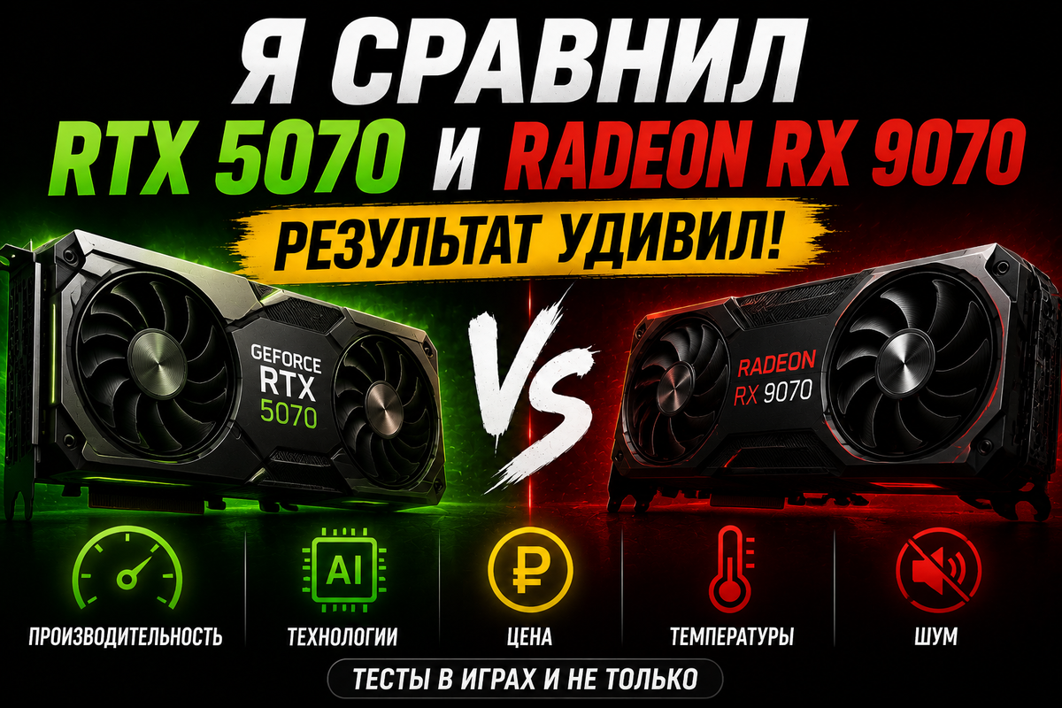 Я сравнил RTX 5070 и Radeon RX 9070 — результат удивил даже меня