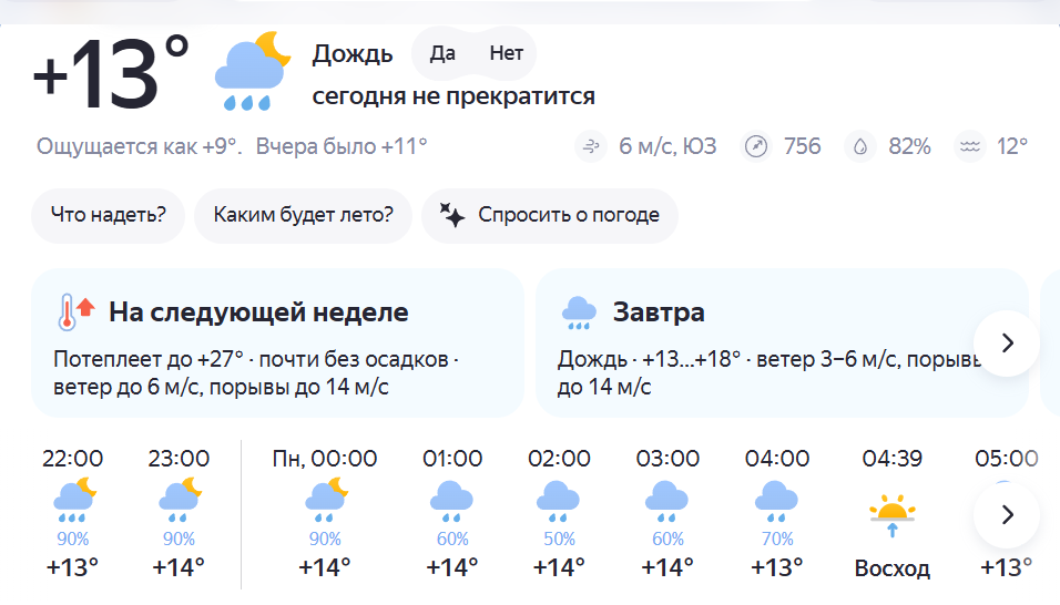 Скриншот с Яндекс.Погода
