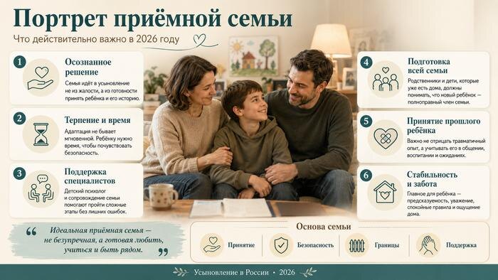Усыновление — это не «взять ребёнка», а стать семьёй юридически и по-настоящему. Инфографика © DALL-E / Life.ru
