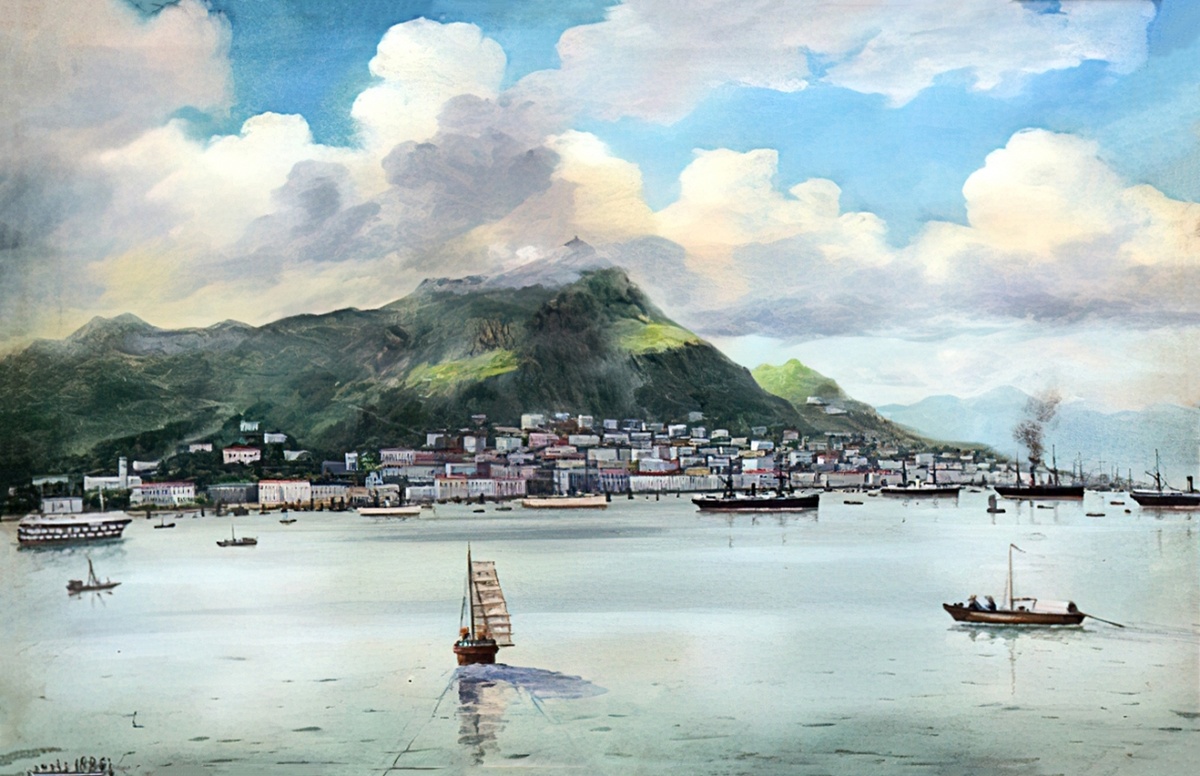Леонид Блинов "Вид одного из городов из Тихого океана (этюд)" 1886 г.