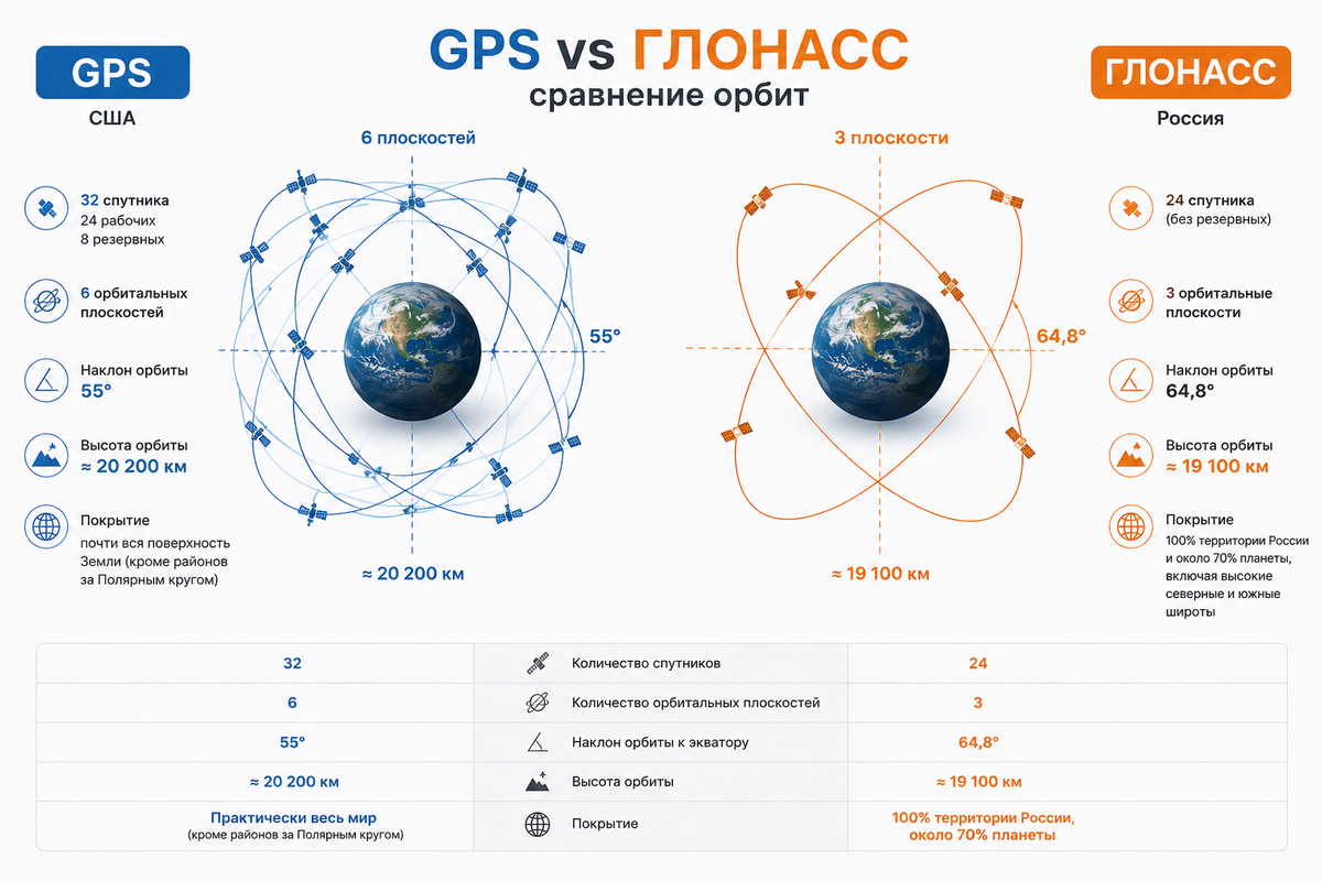 Сравнение характеристик GPS и ГЛОНАСС.