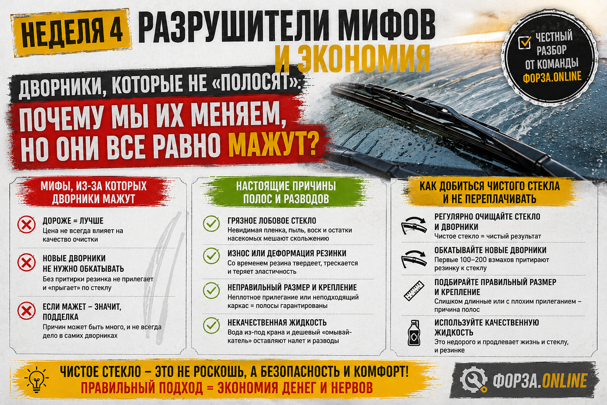 После зимы щетки часто «дубовые» и оставляют полосы прямо перед глазами водителя.
