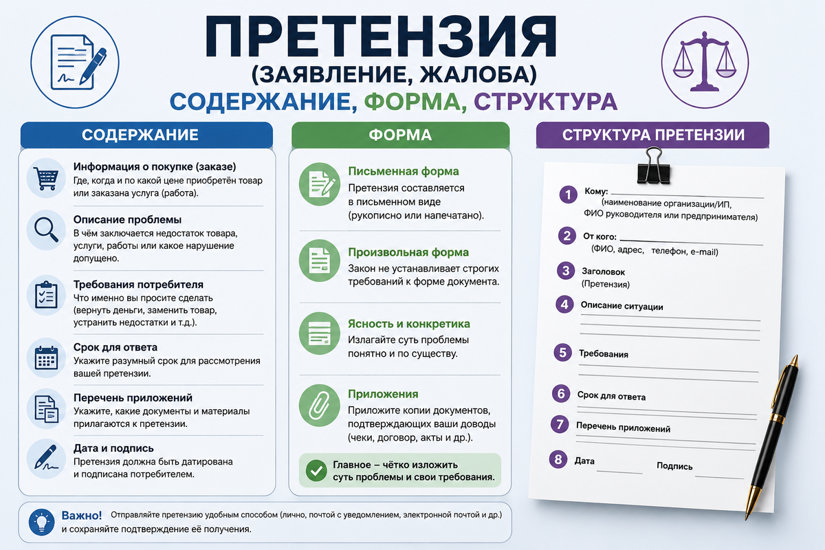 Содержание, форма, структура претензии (заявления, жалобы)