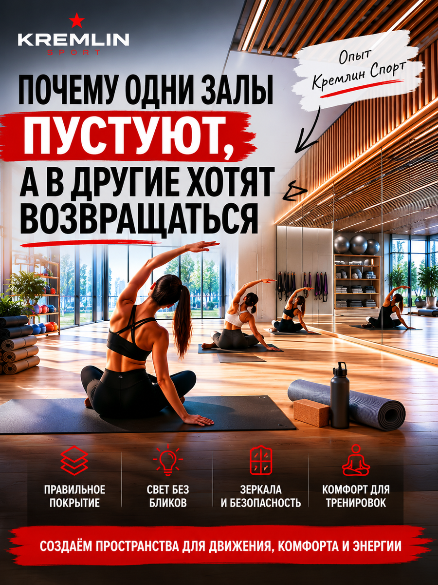 Спортивное оборудование это не более 20% успеха фитнес студии. Кремлин Спорт делится опытом