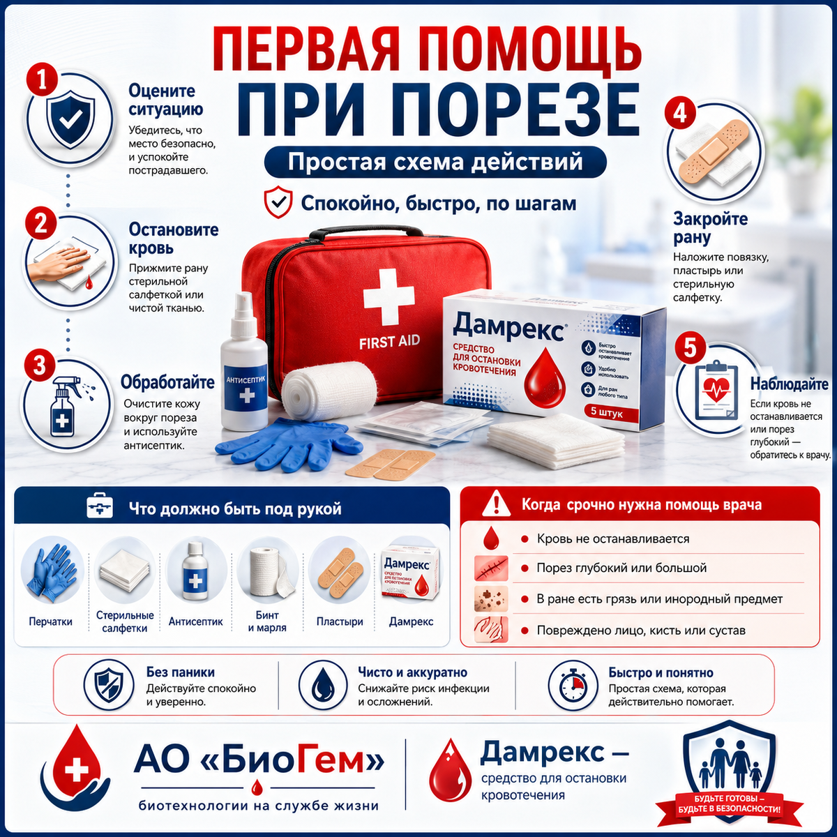 Первая помощь при порезе