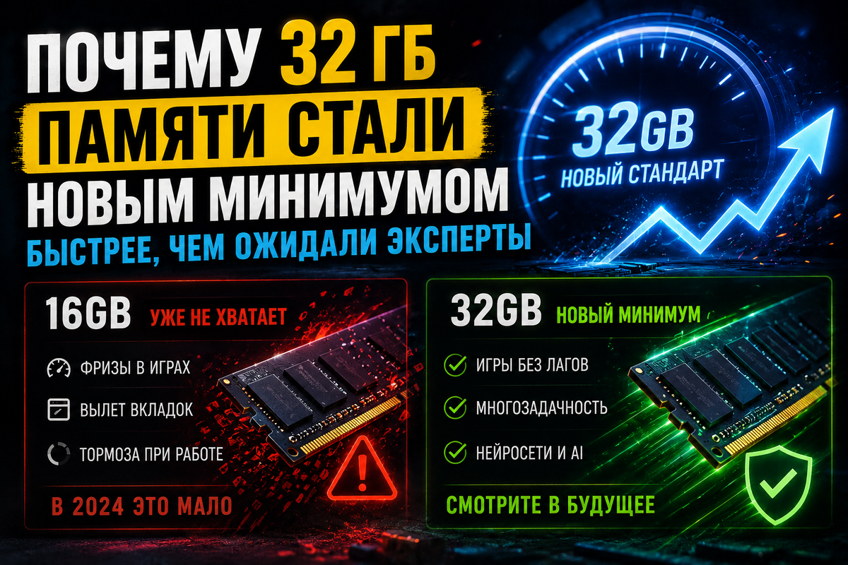 Почему 32 ГБ памяти стали новым минимумом быстрее, чем ожидали эксперты. Меня удивило, насколько незаметно произошла эта революция