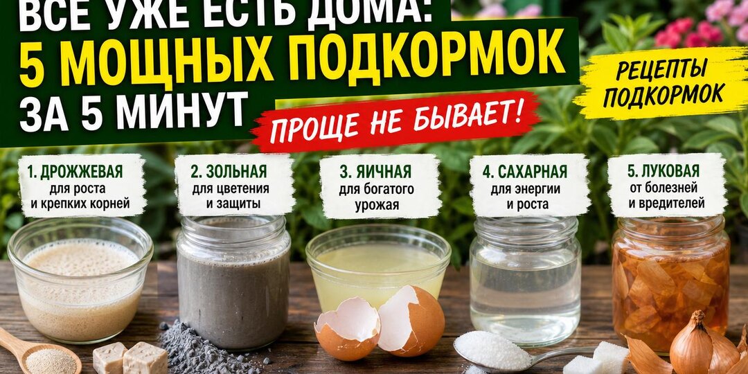 Всё уже есть дома: 5 МОЩНЫХ ПОДКОРМОК за 5 минут. Проще не бывает! Рецепты подкормок