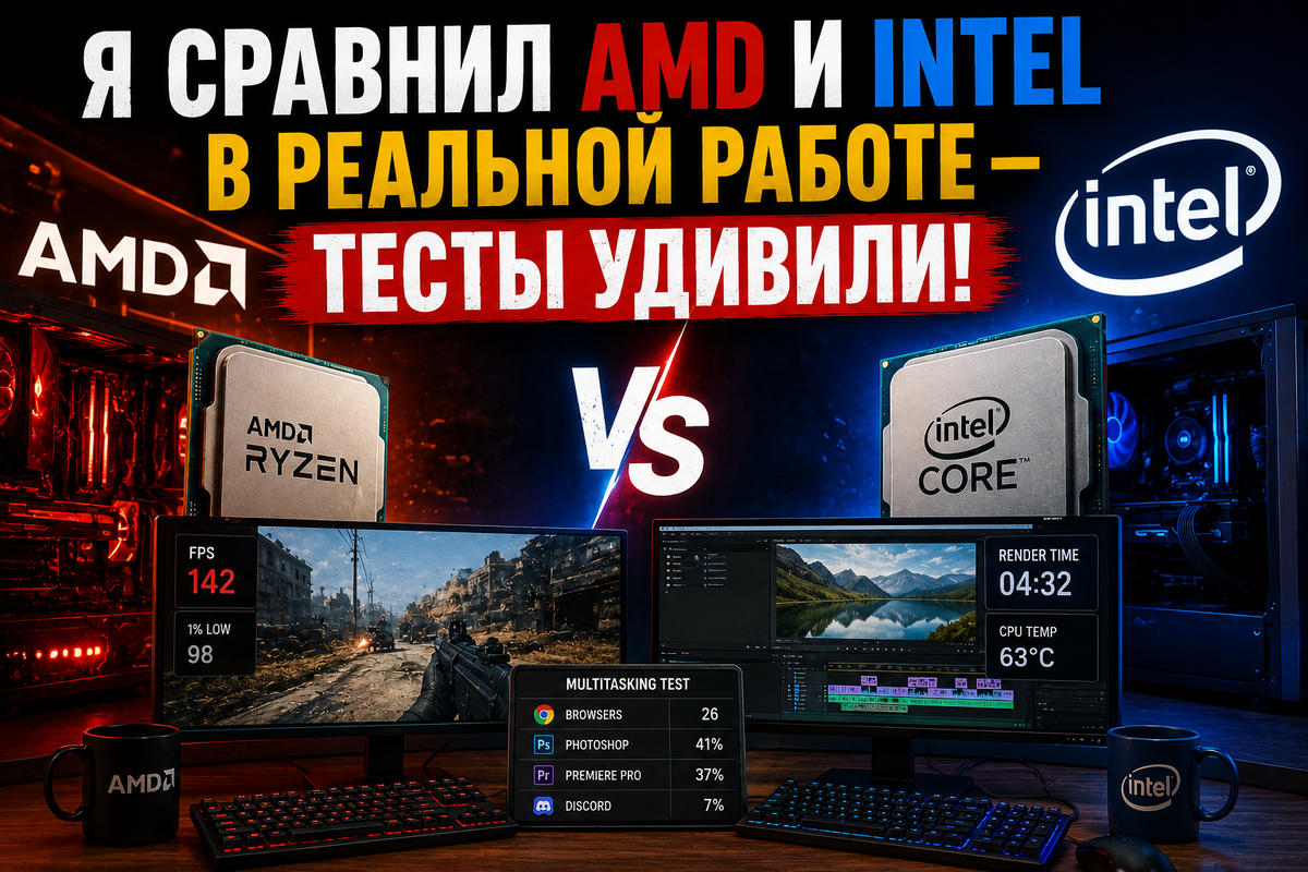 Я сравнил AMD и Intel в реальной работе — тесты удивили. Победитель оказался не таким очевидным, как принято считать