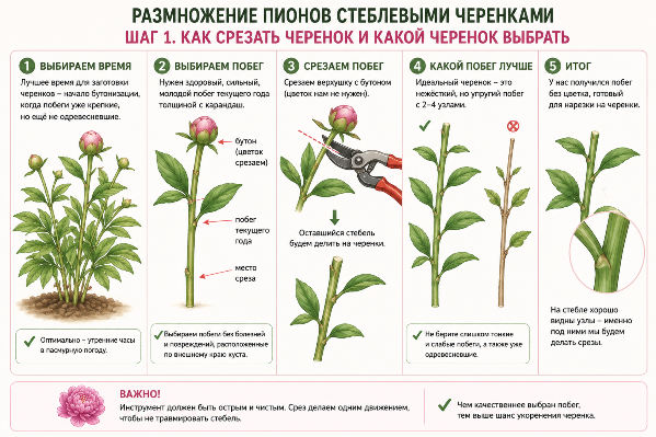 Выбираем черенок, срезаем  и делим  на части 