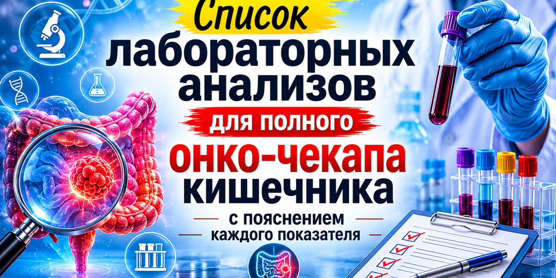Список лабораторных анализов для полного онко-чекапа кишечника с пояснением каждого показателя.