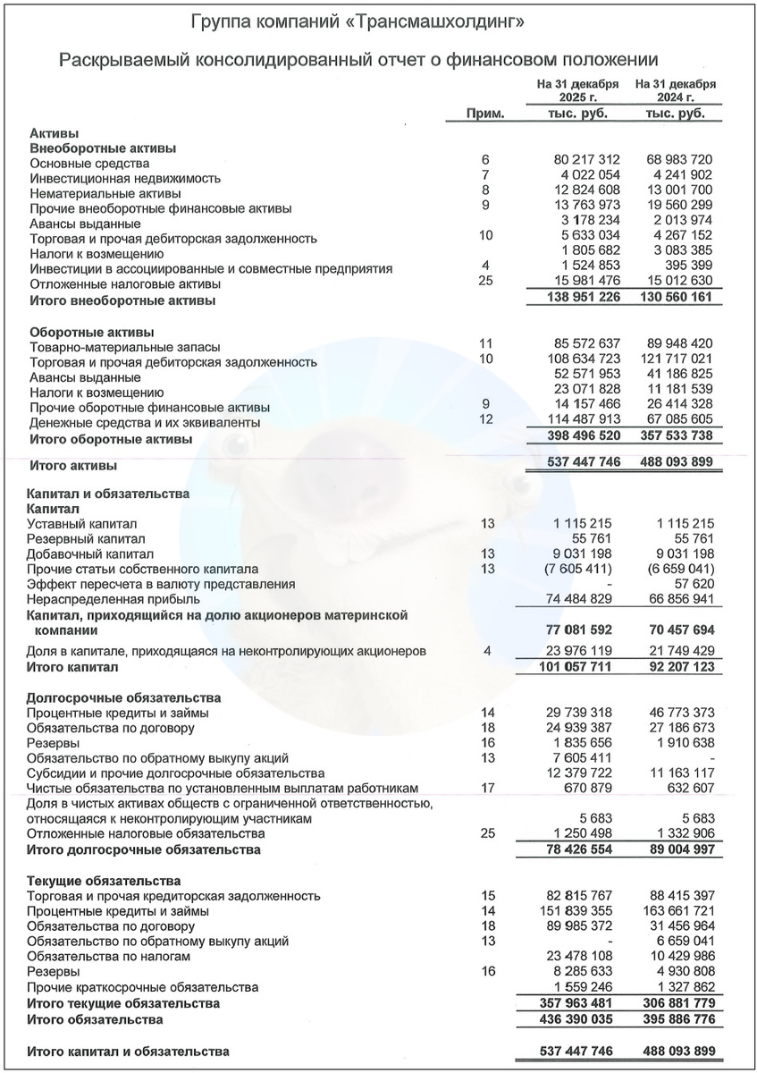 Источник: Отчет АО "Трансмашхолдинг" по МСФО за 2025 г.