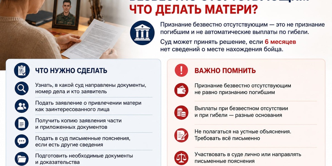 Часть подала в суд, чтобы признать сына безвестно отсутствующим