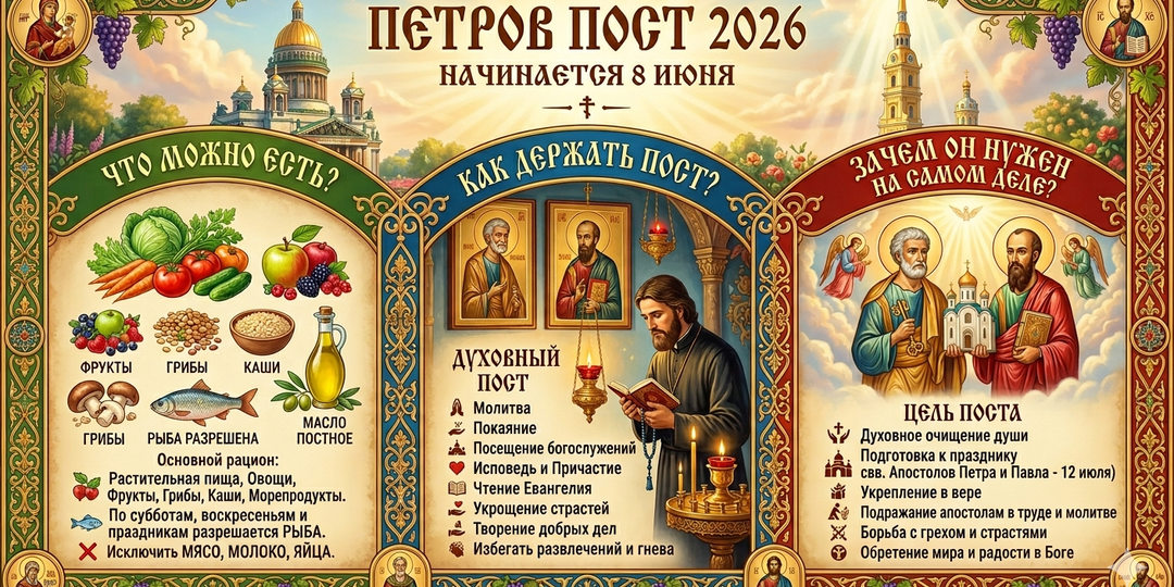 Петров пост 2026 — начинается 8 июня. Что можно есть, как держать и зачем он нужен на самом деле